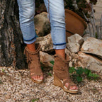 R&B | Weinlese PU-Quasten Peeptoe Hohe Keil Sandalen
