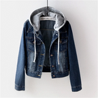 R&B | Denimjacke für Frauen Lässiger Look für Den Herbst Abnehmbare Kapuze
