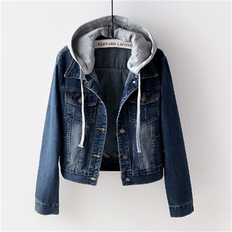 R&B | Denimjacke für Frauen Lässiger Look für Den Herbst Abnehmbare Kapuze