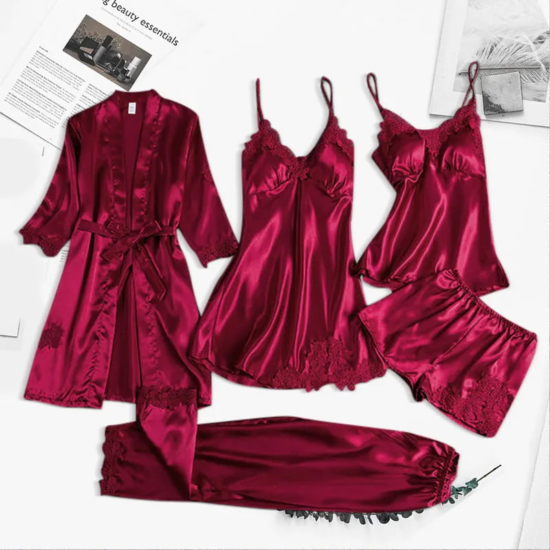 R&B | Fünfteiliges Schlafbademantel-Set aus Seide