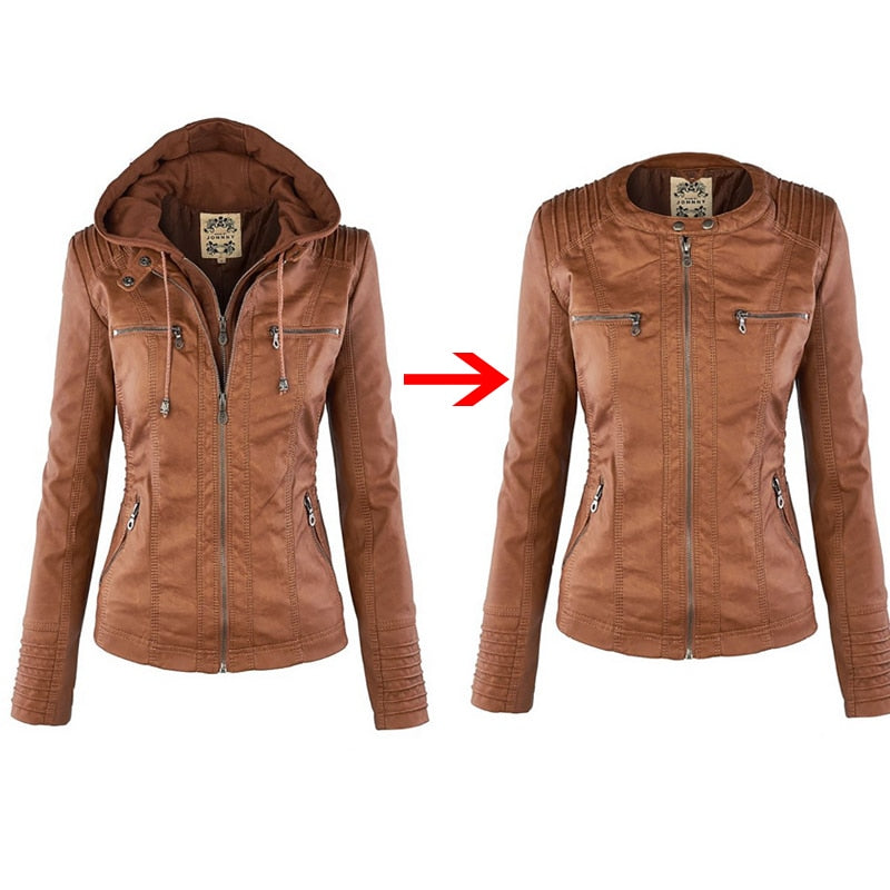 R&B | Lederjacke mit Kapuze für Damen