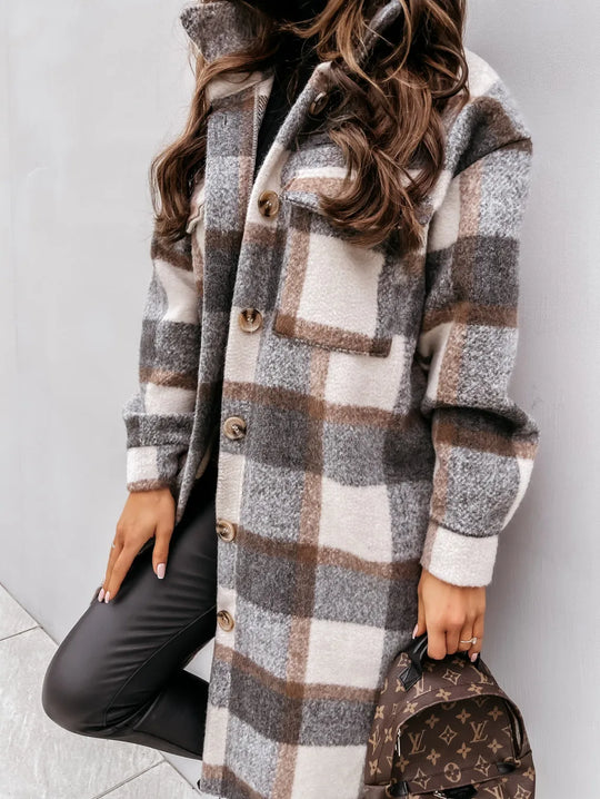 R&B | Langer Karierter Fleece-Mantel