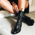 R&B | Stiefeletten Lackleder Schnürung Blockabsatz Weinlese Stil