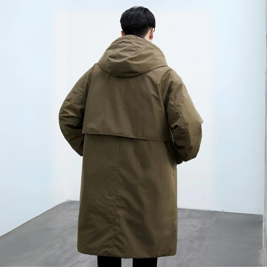R&B | Puffer-Trenchcoat mit Kapuze Lange wasserdichte Jacke