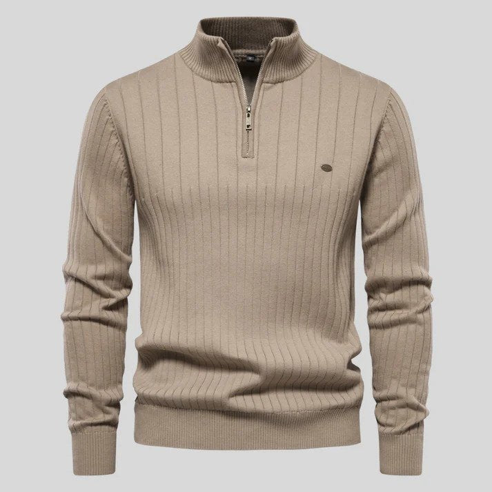 R&B | Sweatshirt - Halb-Reißverschluss Ribstruktur Stehkragen
