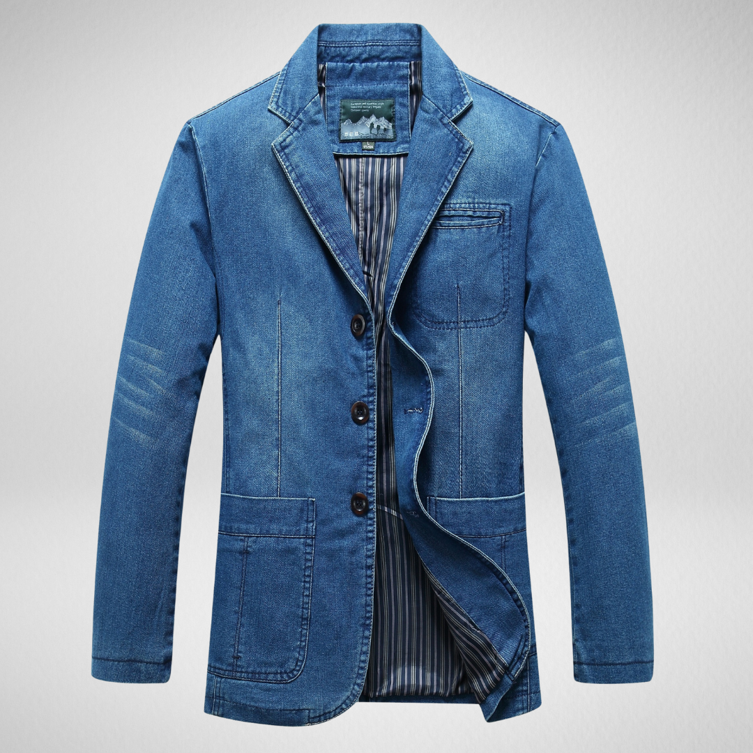 R&B | Jeansblazer Im Denim-Stil mit Einreihigem Knopfverschluss