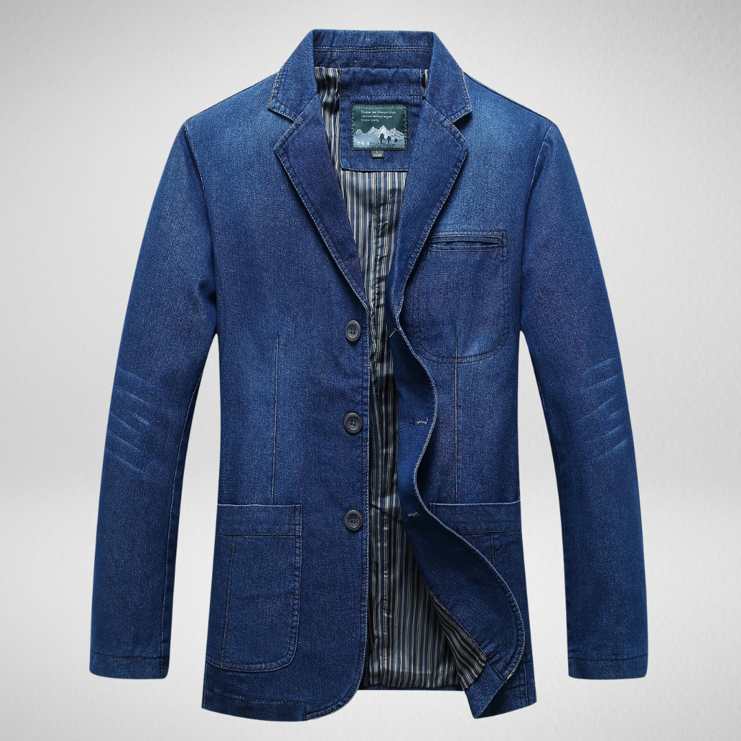 R&B | Jeansblazer Im Denim-Stil mit Einreihigem Knopfverschluss