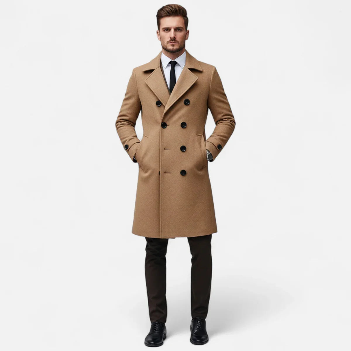 Herren Wollmantel mit Doppelreiher & Langer Passform | R&B