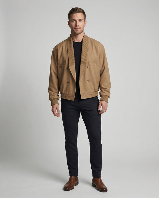 Kastiger Blouson mit geripptem Schalkragen, Druckknopffront und elastischem Saum R&B