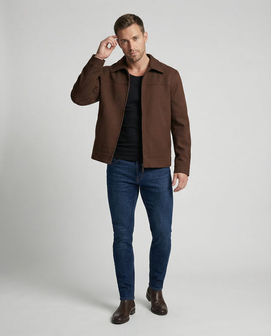 Moderner Minimalblouson mit Hemdkragen und verdeckter Front R&B
