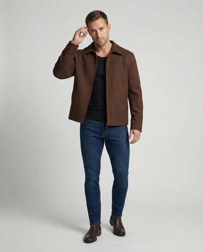 Moderner Minimalblouson mit Hemdkragen und verdeckter Front R&B