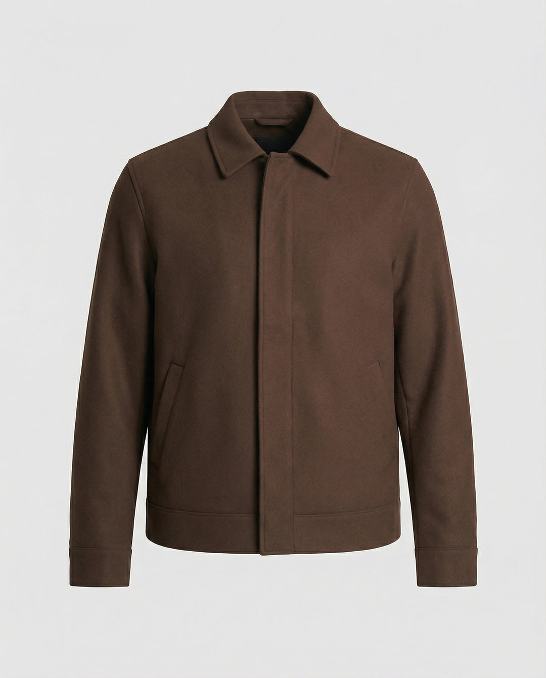 Moderner Minimalblouson mit Hemdkragen und verdeckter Front R&B