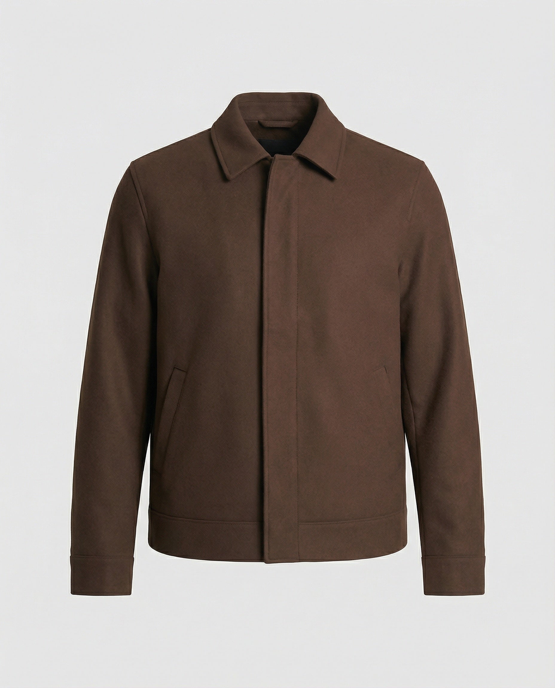 Moderner Minimalblouson mit Hemdkragen und verdeckter Front R&B