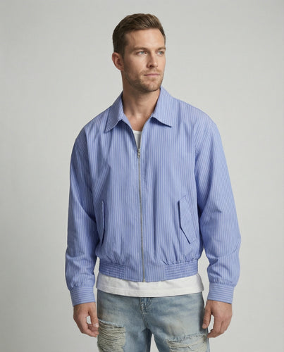 Oversized Reißverschluss-Blouson mit Hemdkragen aufgesetzten Klappentaschen und elastischem Saum R&B