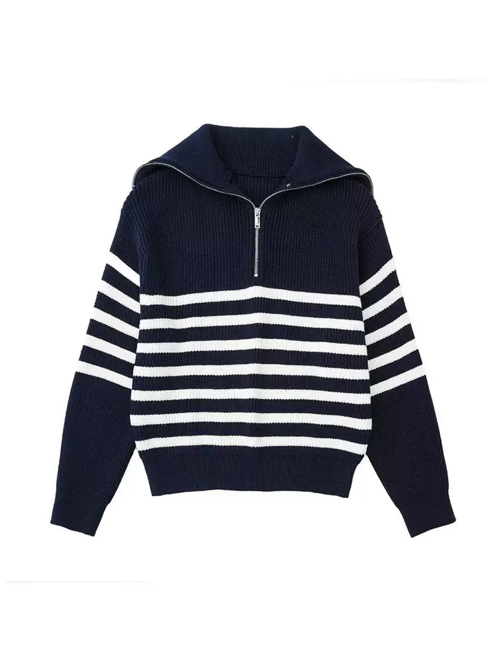 R&B | Retro Halbzip Gestreifter Pullover