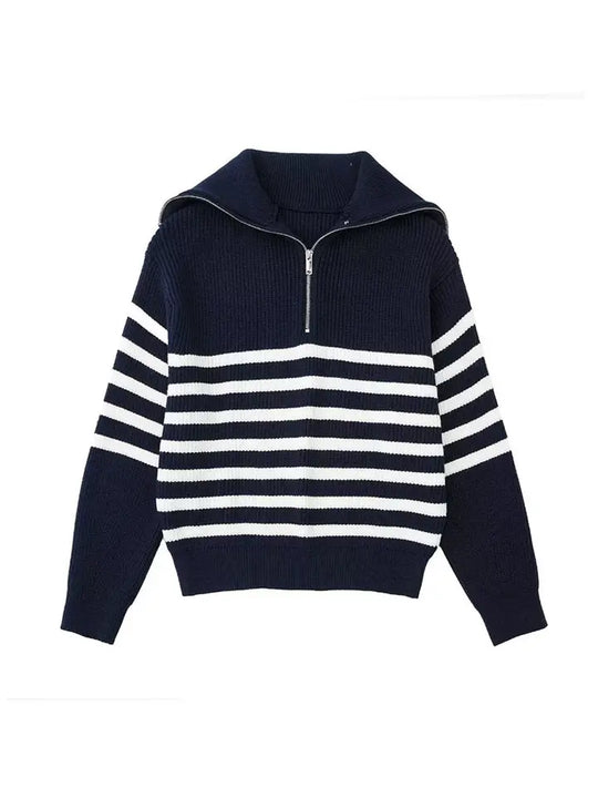 R&B | Retro Halbzip Gestreifter Pullover