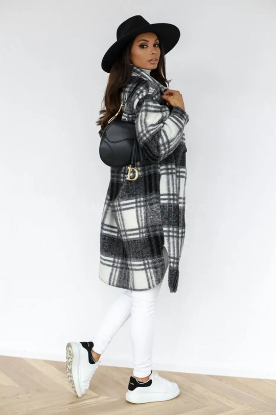 R&B | Langer Karierter Fleece-Mantel
