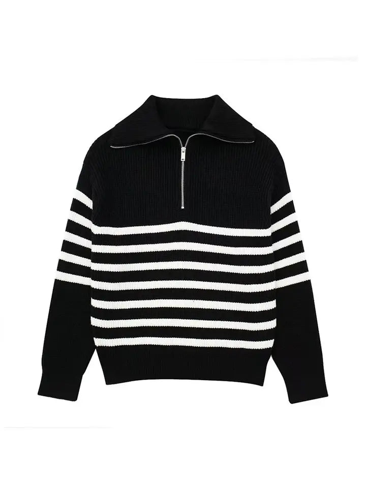 R&B | Retro Halbzip Gestreifter Pullover
