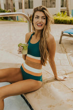 R&B | Schwarzes Colorblock Cut Back Bikini-Set