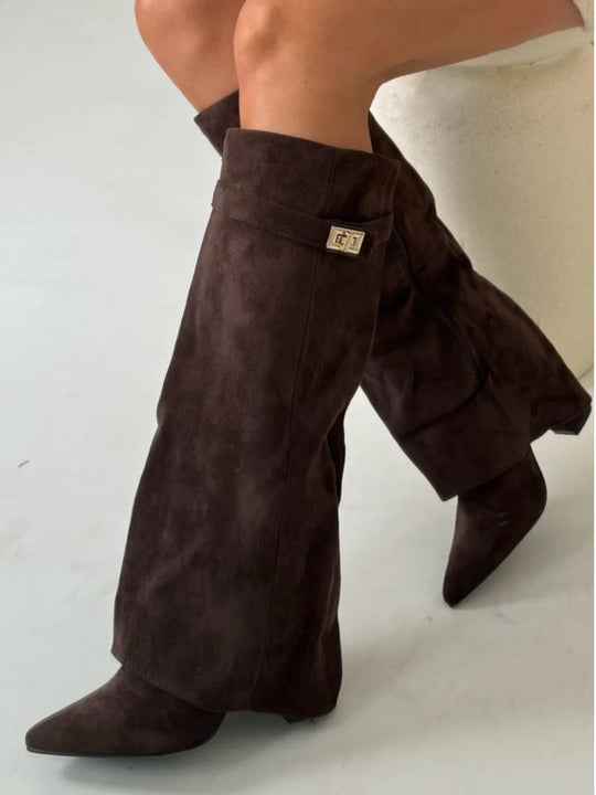 Hohe Stiefel - Spitzes Ende - Stiefel mit Absatz - Stiefel mit weitem Schaft R&B