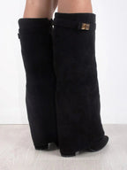 Hohe Stiefel aus PU-Leder - Spitzes Ende - Stiefel mit Absatz - Stiefel mit weitem Schaft R&B