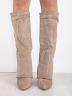Hohe Stiefel aus PU-Leder - Spitzes Ende - Stiefel mit Absatz - Stiefel mit weitem Schaft R&B
