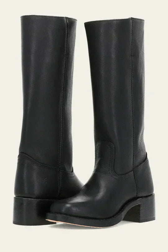 Hohe Stiefel - Damen Leder Blockabsatz Kniehohe Stiefel R&B