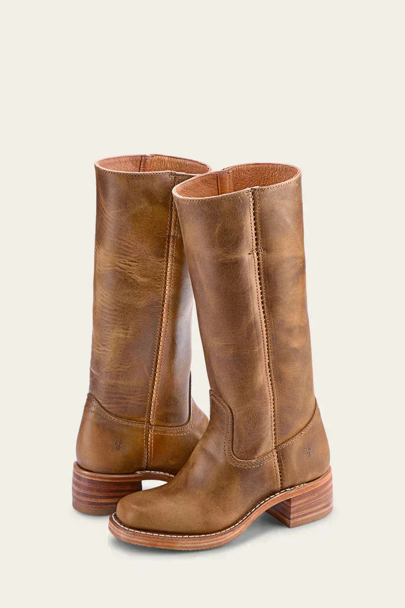 Hohe Stiefel - Damen Leder Blockabsatz Kniehohe Stiefel R&B