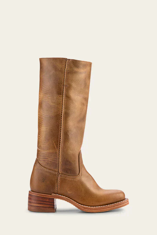 Hohe Stiefel - Damen Leder Blockabsatz Kniehohe Stiefel R&B
