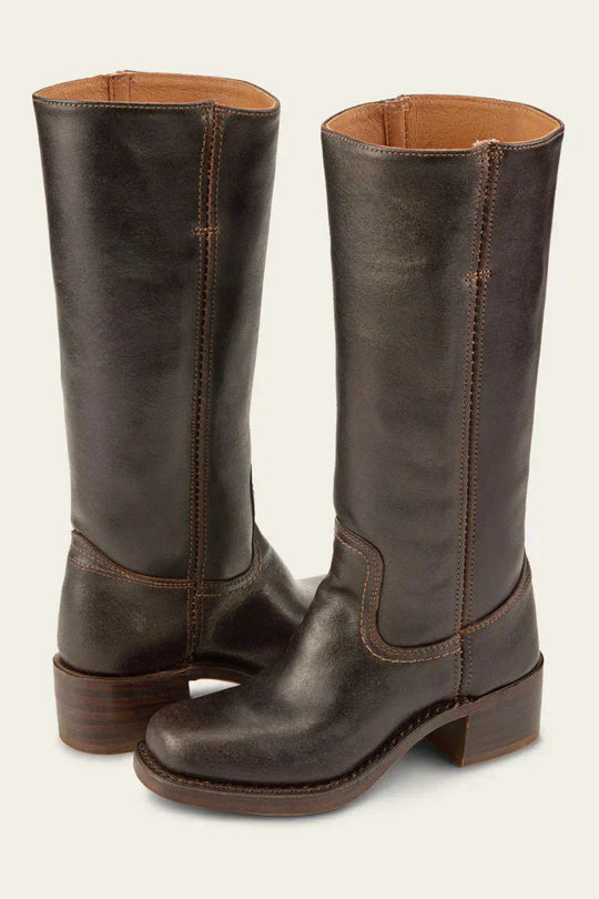 Hohe Stiefel - Damen Leder Blockabsatz Kniehohe Stiefel R&B