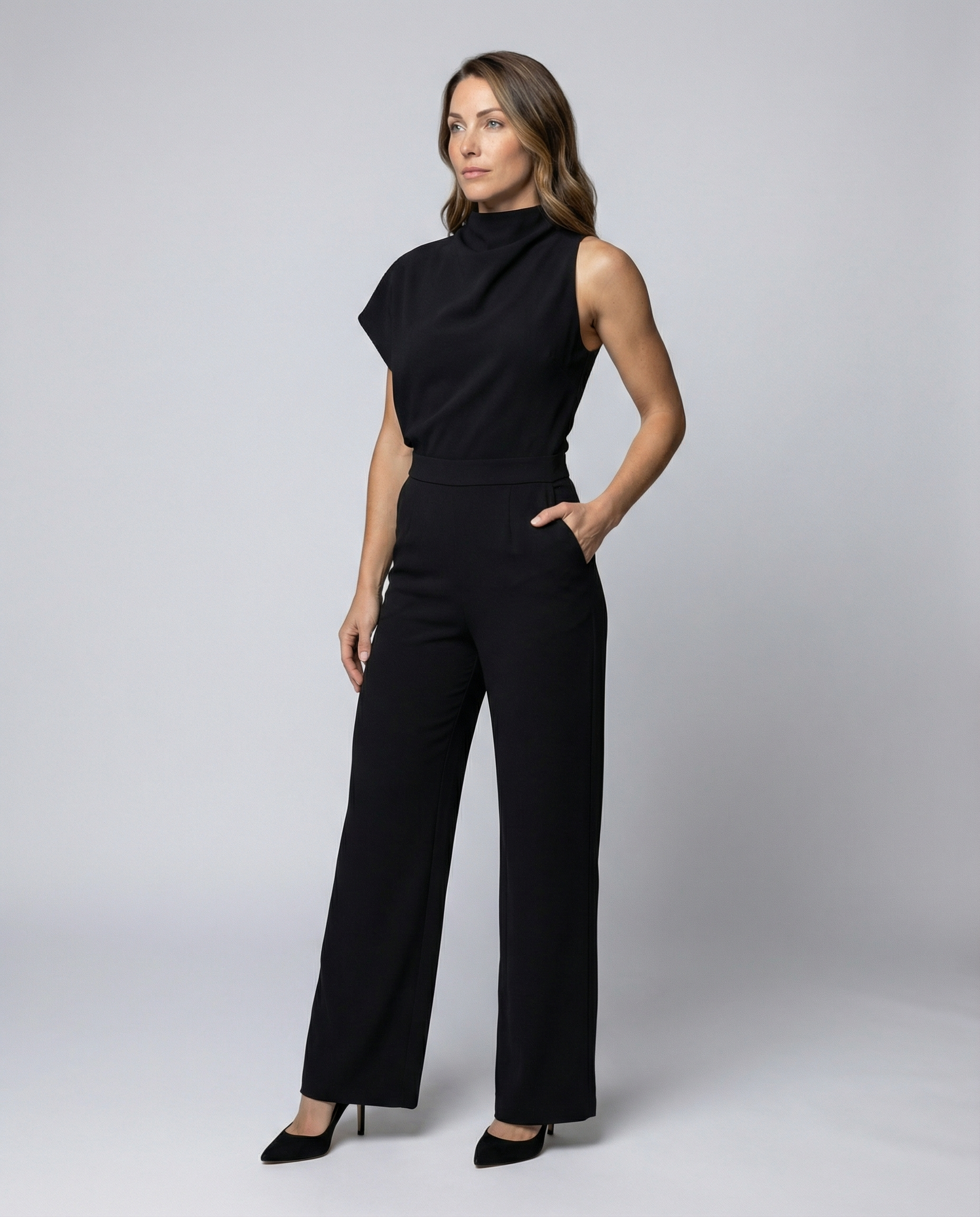 R&B | Damen Jumpsuit mit Rundhalsausschnitt, Armellos und Weitem Bein