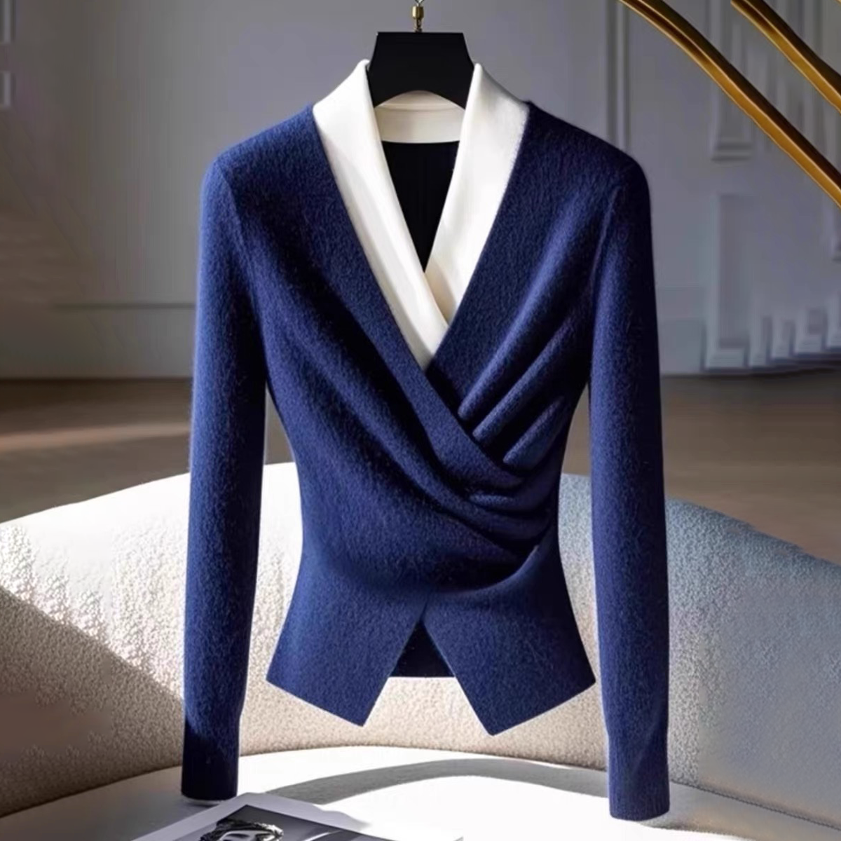 R&B | Bluse mit Drapierung Wollmischung Stilvoll und Sophisticated