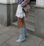 R&B | Denim Kniehohe Stiefel