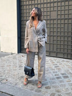 R&B | Übergröße Damen Blazer Hosen Satz mit Gürtel