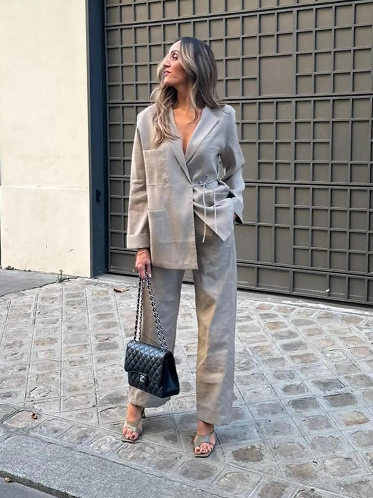 R&B | Übergröße Damen Blazer Hosen Satz mit Gürtel