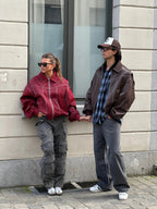 R&B | Burgundisch Zip up Jacke in Übergröße mit Kontrastnähten