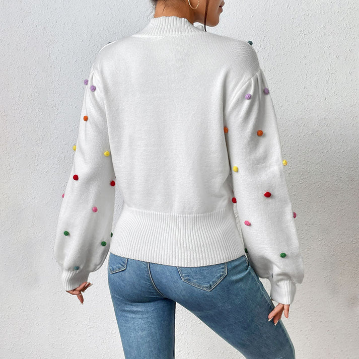 R&B | Lässiger Strick-Pompons-Pullover