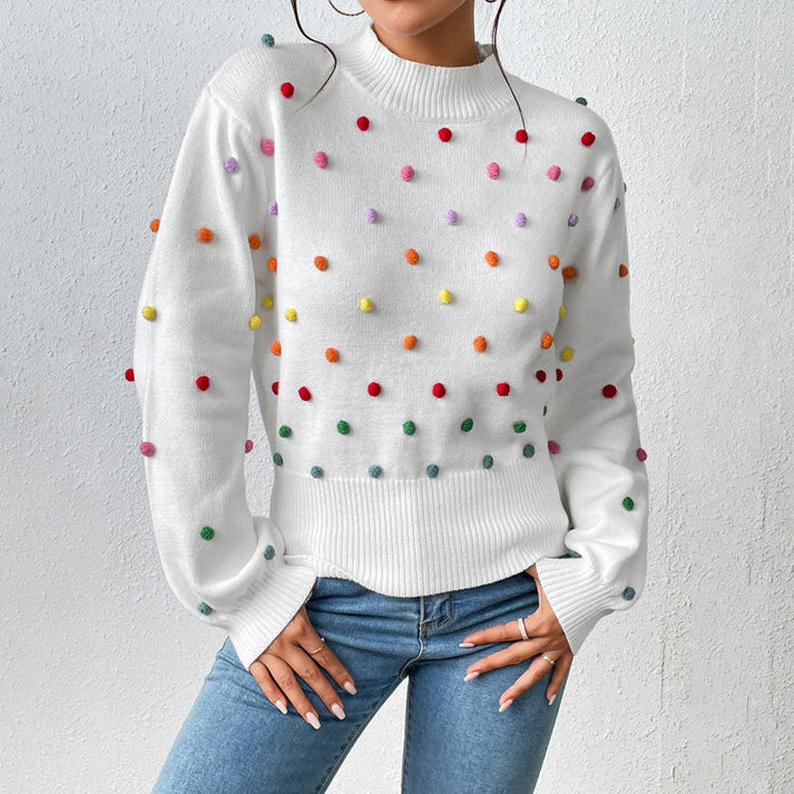 R&B | Lässiger Strick-Pompons-Pullover
