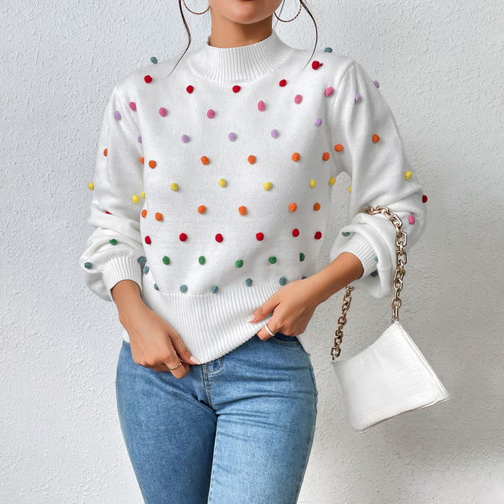 R&B | Lässiger Strick-Pompons-Pullover