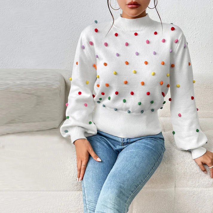 R&B | Lässiger Strick-Pompons-Pullover