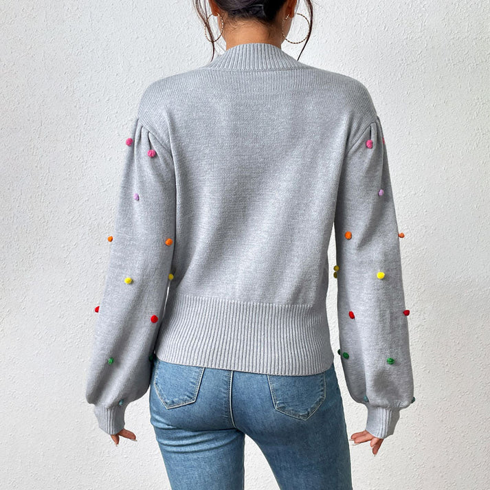 R&B | Lässiger Strick-Pompons-Pullover