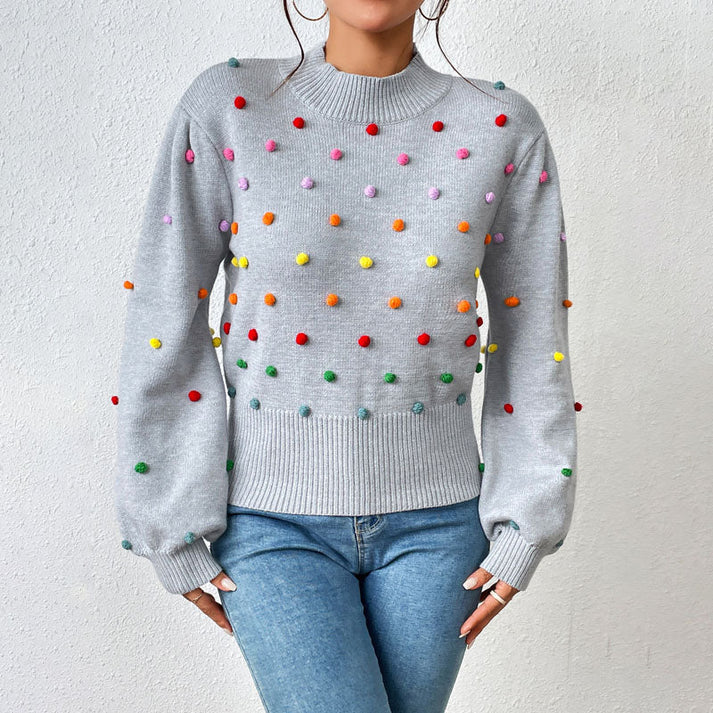 R&B | Lässiger Strick-Pompons-Pullover