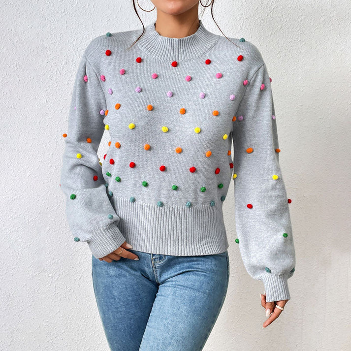 R&B | Lässiger Strick-Pompons-Pullover
