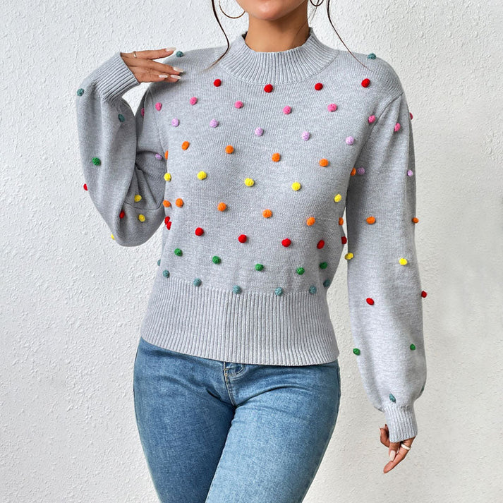 R&B | Lässiger Strick-Pompons-Pullover