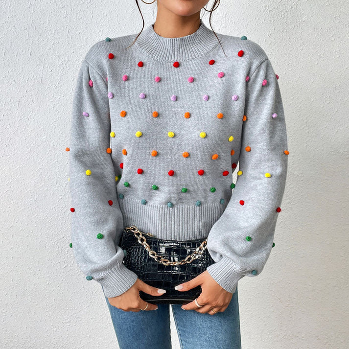R&B | Lässiger Strick-Pompons-Pullover