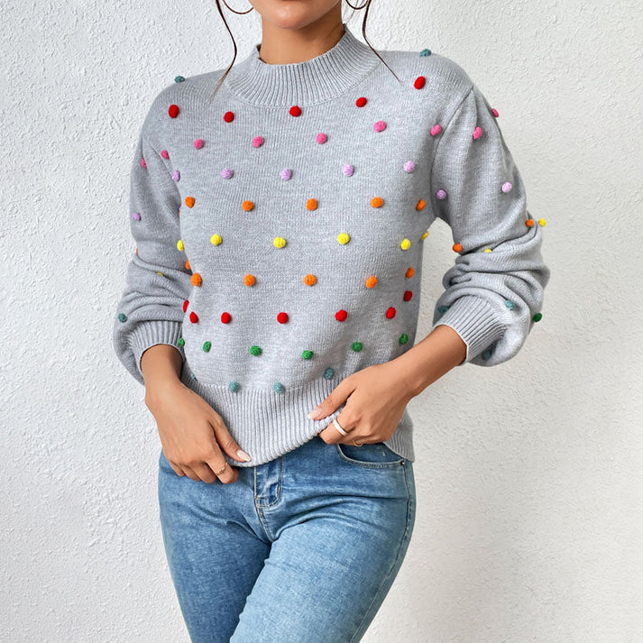 R&B | Lässiger Strick-Pompons-Pullover