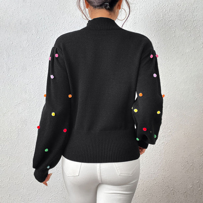 R&B | Lässiger Strick-Pompons-Pullover