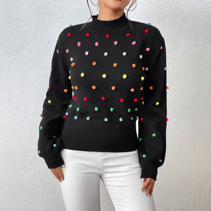 R&B | Lässiger Strick-Pompons-Pullover