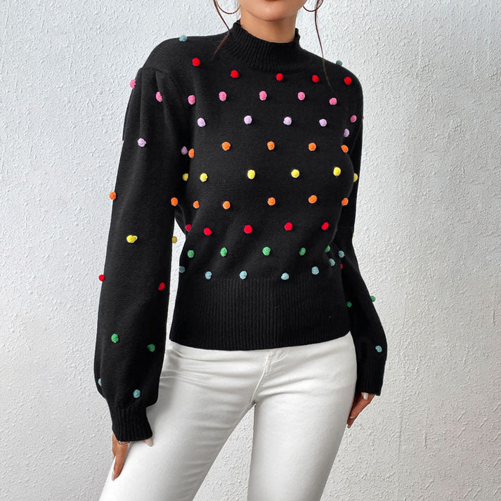 R&B | Lässiger Strick-Pompons-Pullover