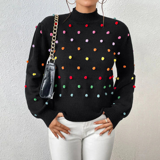 R&B | Lässiger Strick-Pompons-Pullover